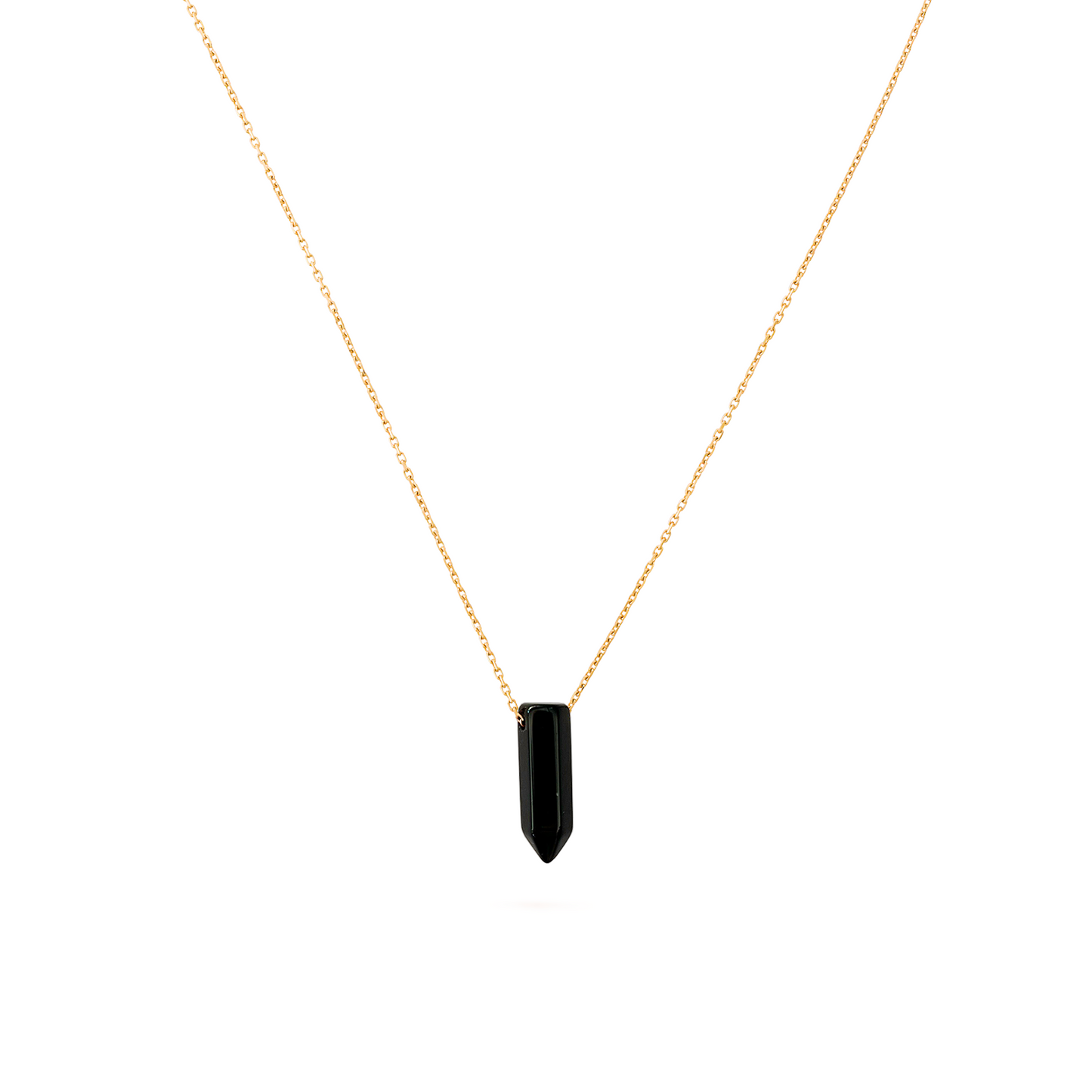 Collier pendentif pointe obsidienne noire en acier inoxydable or plan large