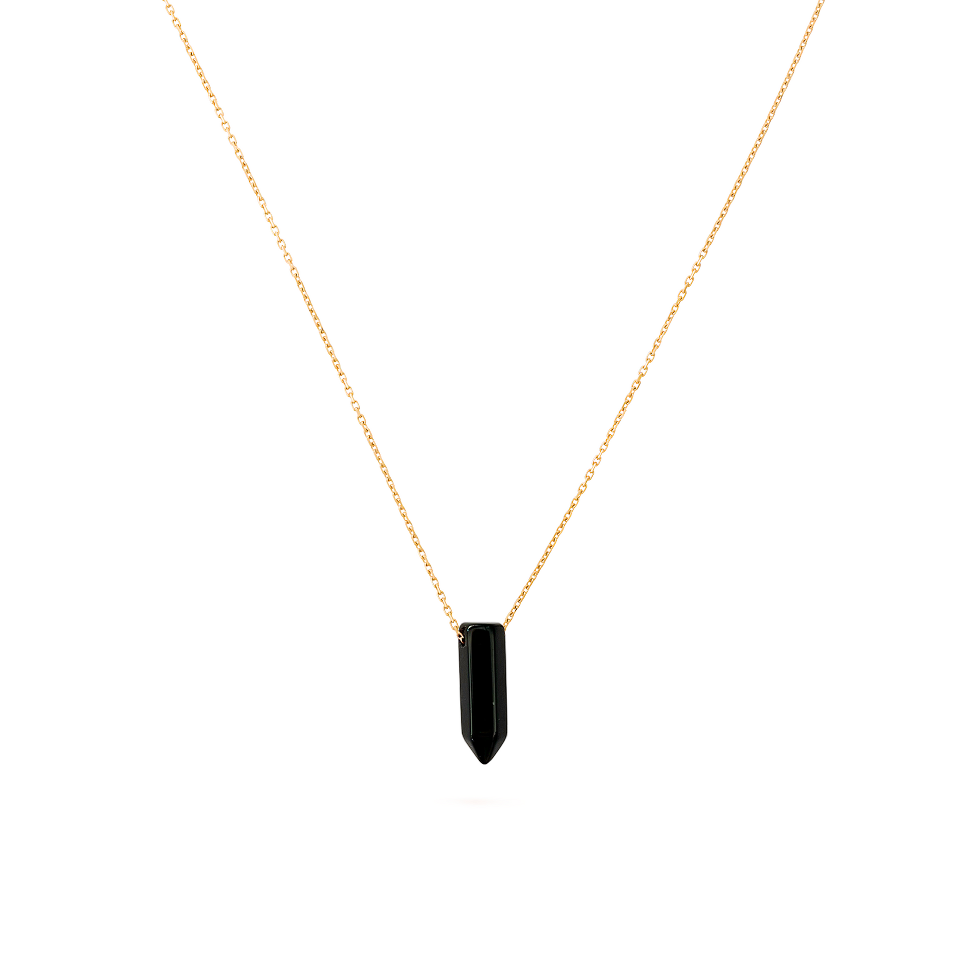 Collier pendentif pointe obsidienne noire en acier inoxydable or plan large