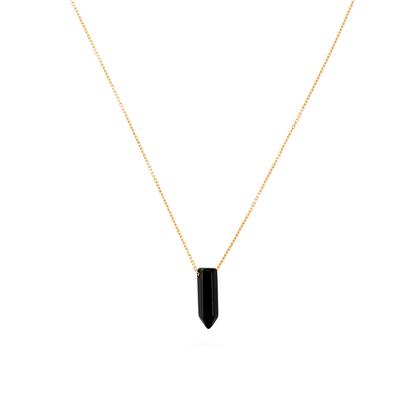 Collier pendentif pointe obsidienne noire en acier inoxydable or plan large