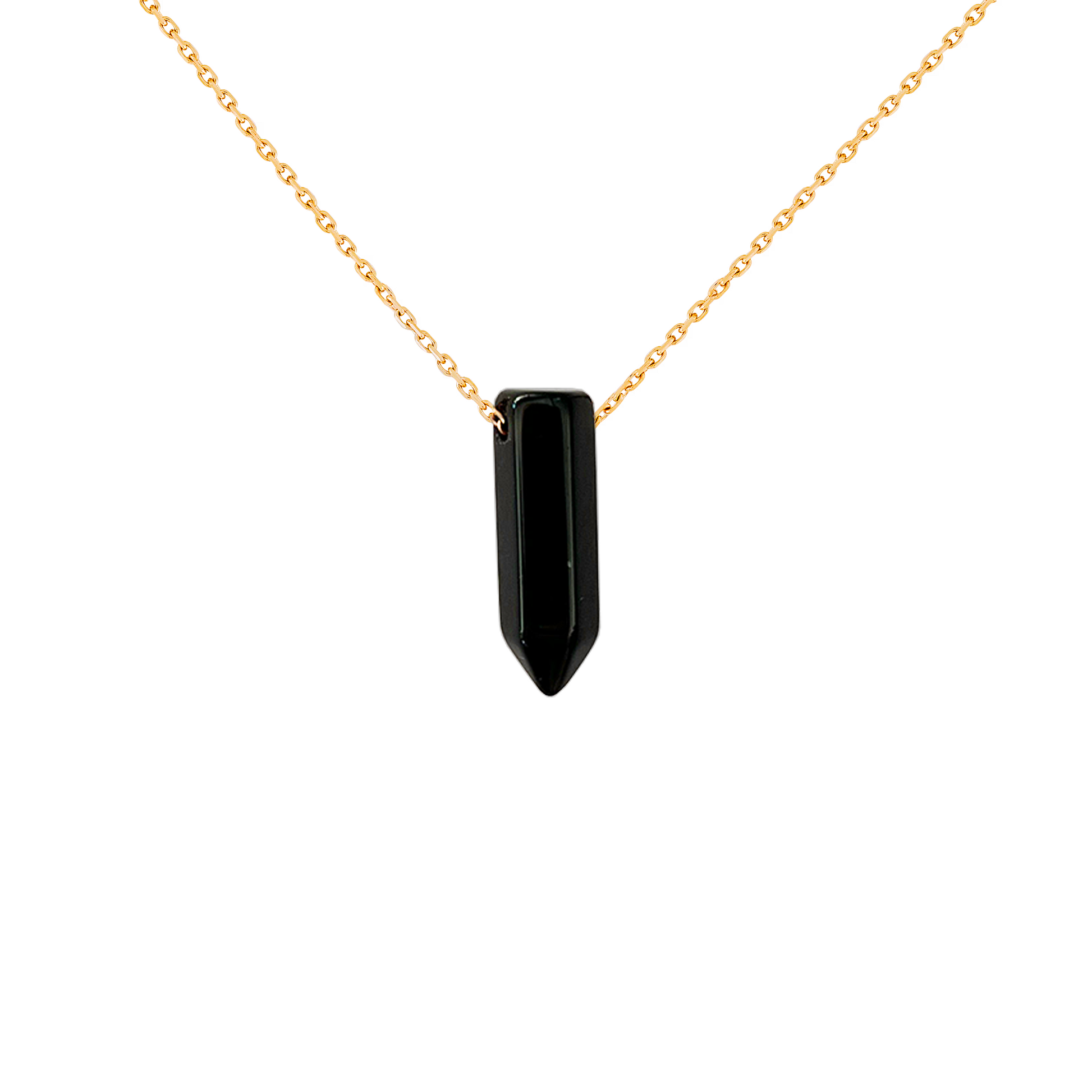 Collier pendentif pointe obsidienne noire en acier inoxydable or