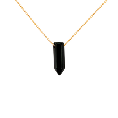 Collier pendentif pointe obsidienne noire en acier inoxydable or