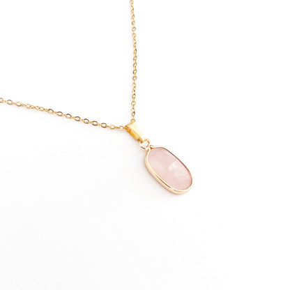 Collier pendentif quartz rose lithothérapie en acier inxoydable or