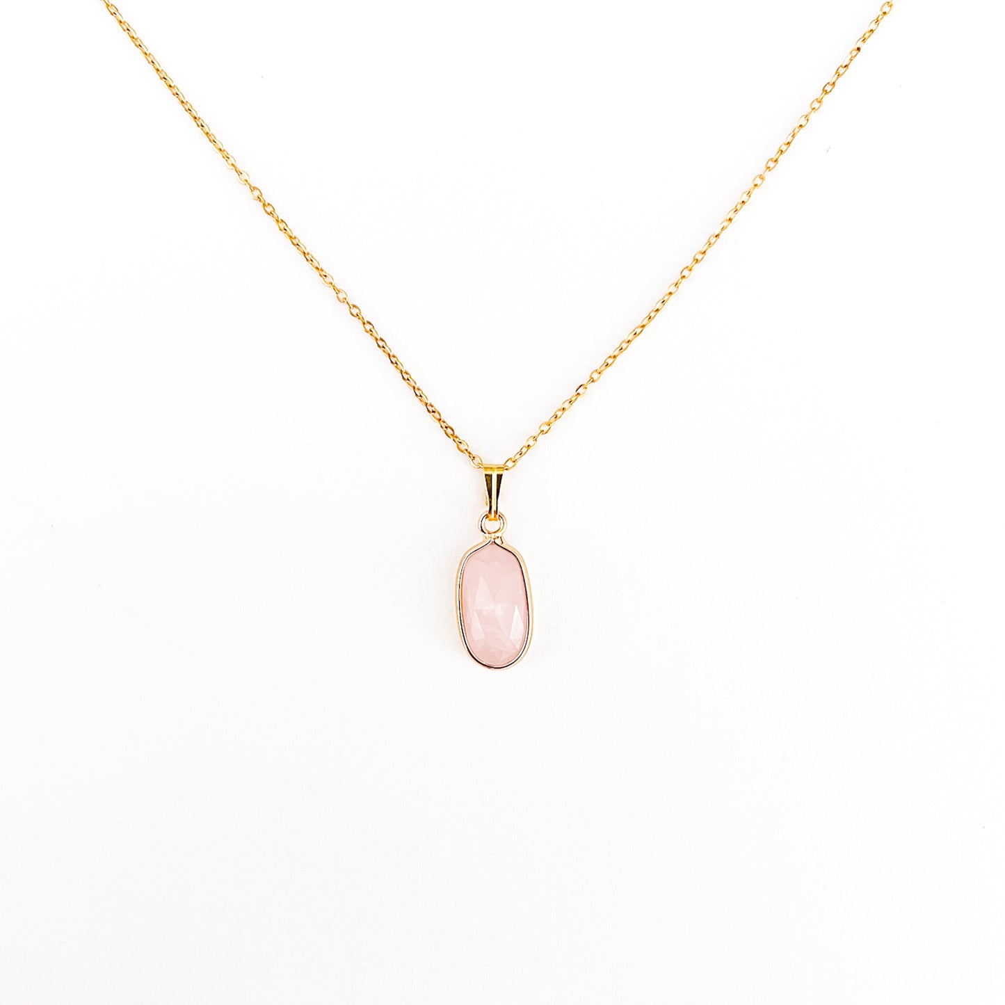 Collier pendentif quartz rose lithothérapie en acier inxoydable or