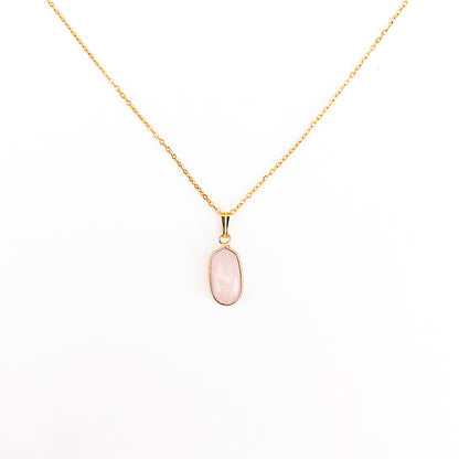 Collier pendentif quartz rose lithothérapie en acier inxoydable or