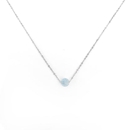 Collier pierre aigue-marine lithotherapie en acier inoxydable argent