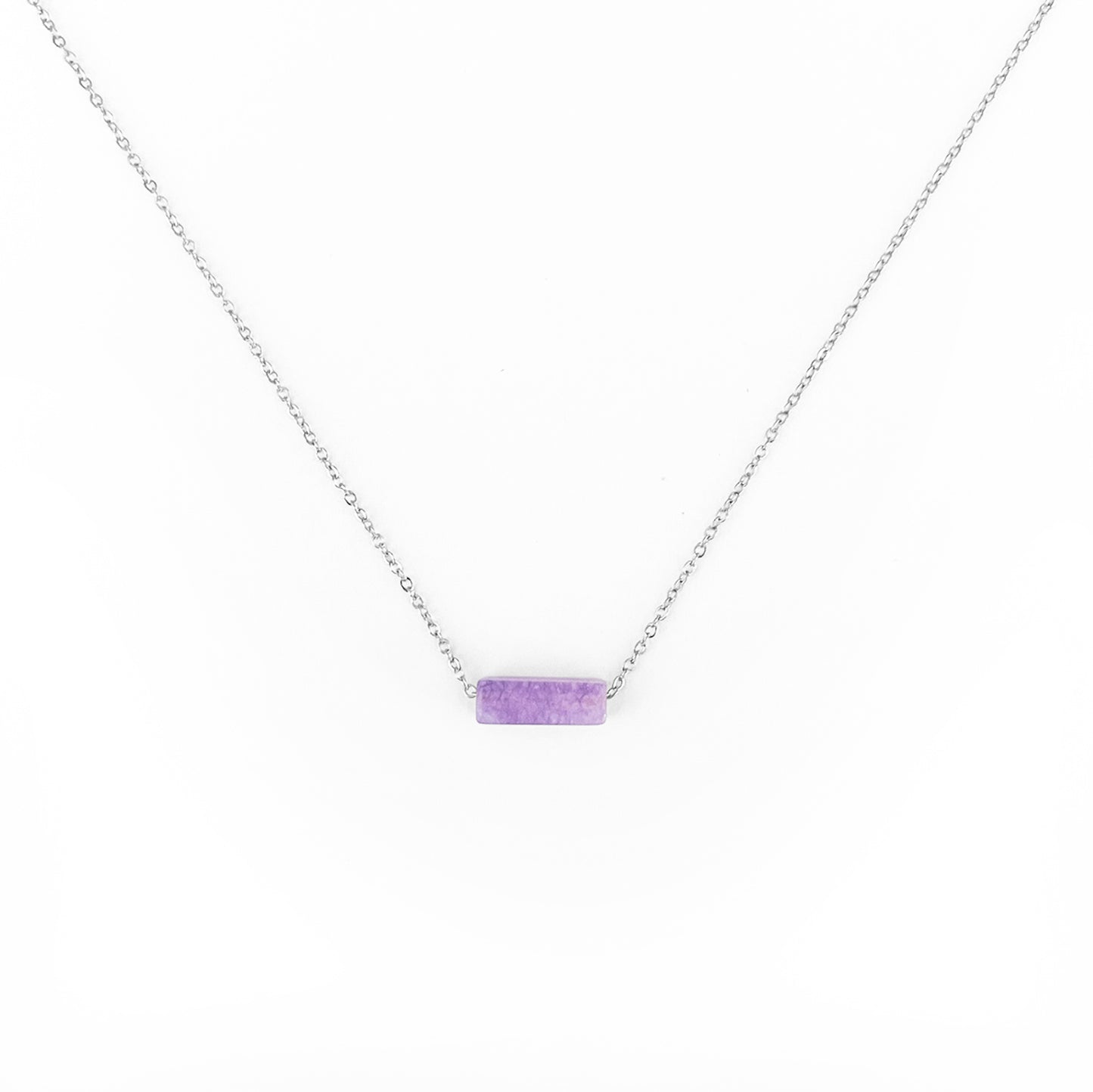 Collier pierre Améthyste rectangle lithothérapie en acier inoxydable argent