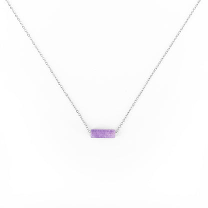 Collier pierre Améthyste rectangle lithothérapie en acier inoxydable argent