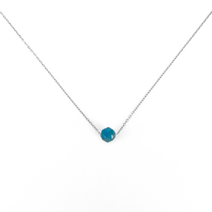 Collier apatite bleue en acier inoxydable argent