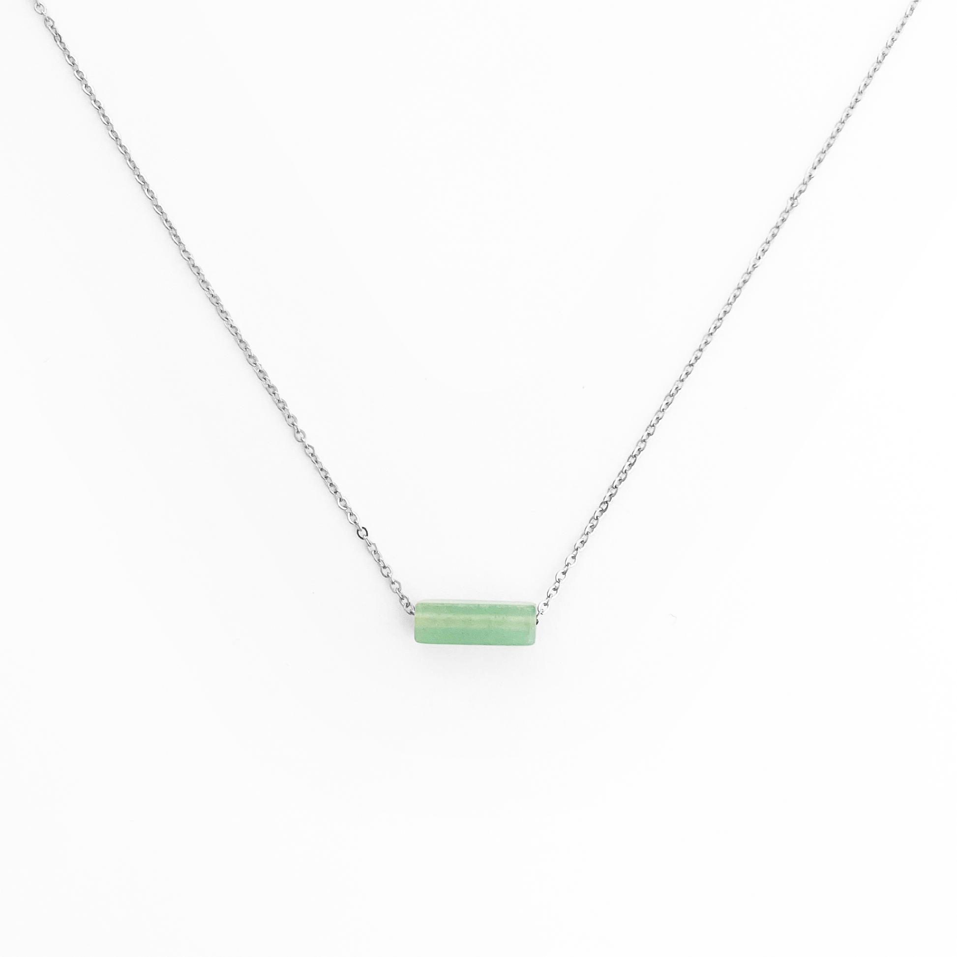 Collier pierre Aventurine rectangle lithothérapie en acier inoxydable argent