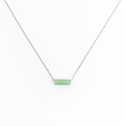 Collier pierre Aventurine rectangle lithothérapie en acier inoxydable argent