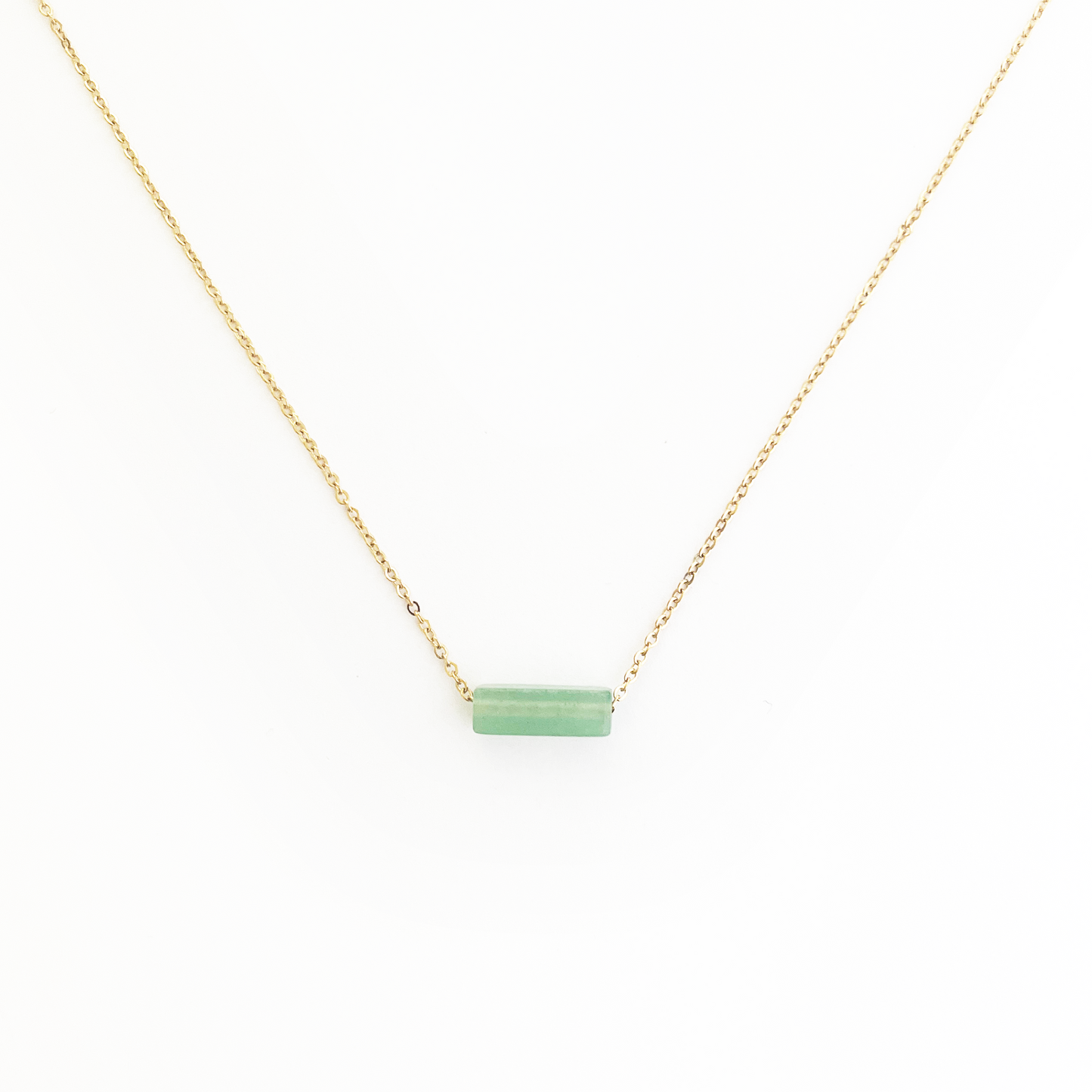 Collier pierre Aventurine rectangle lithothérapie en acier inoxydable or