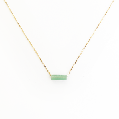 Collier pierre Aventurine rectangle lithothérapie en acier inoxydable or