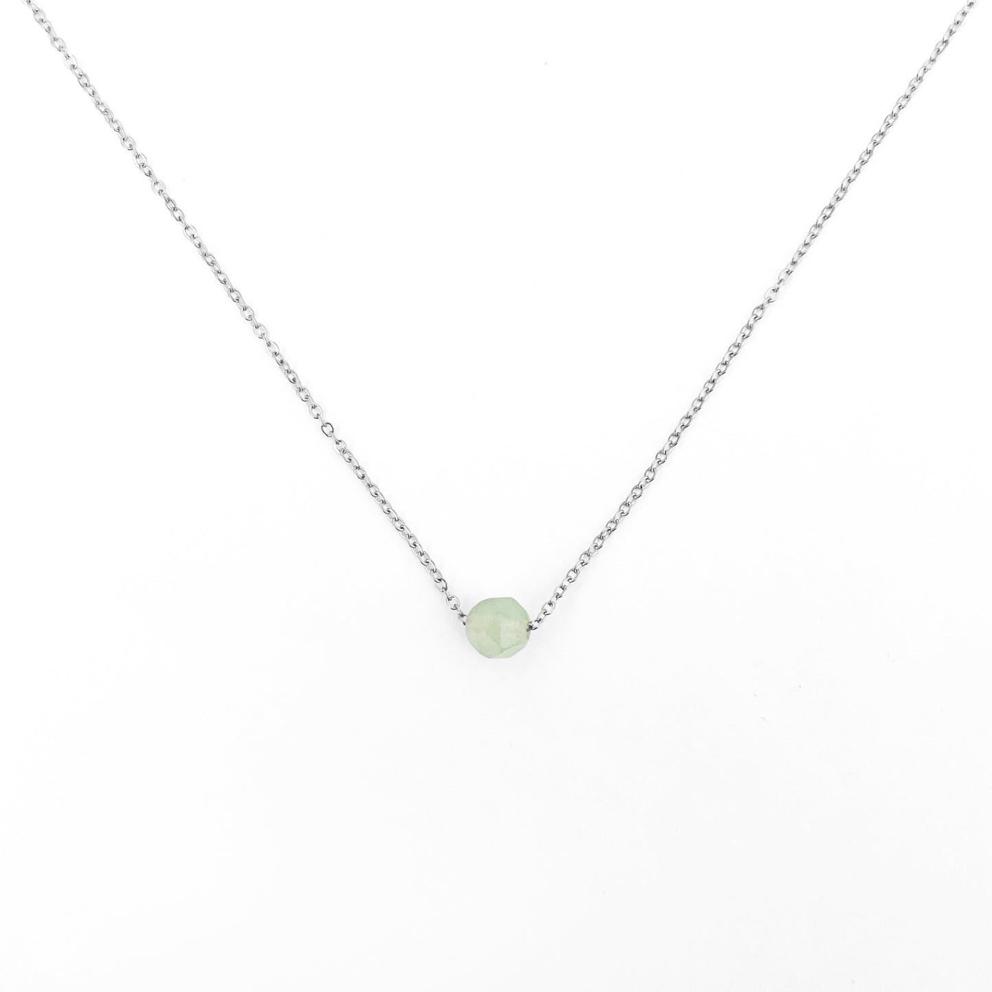 Collier pierre aventurine vert lithothérapie en acier inoxydable argent