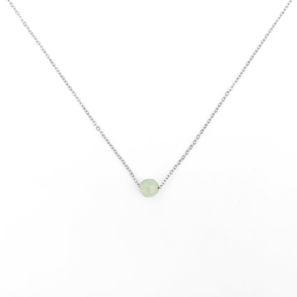 Collier pierre aventurine vert lithothérapie en acier inoxydable argent