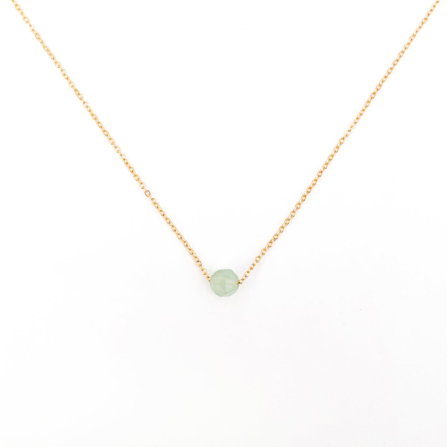 Collier pierre aventurine vert lithothérapie en acier inoxydable or