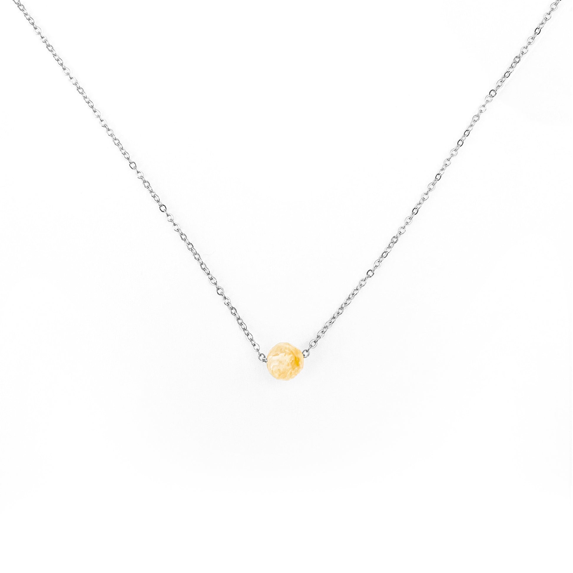 Collier pierre citrine jaune lithothérapie en acier inoxydable argent