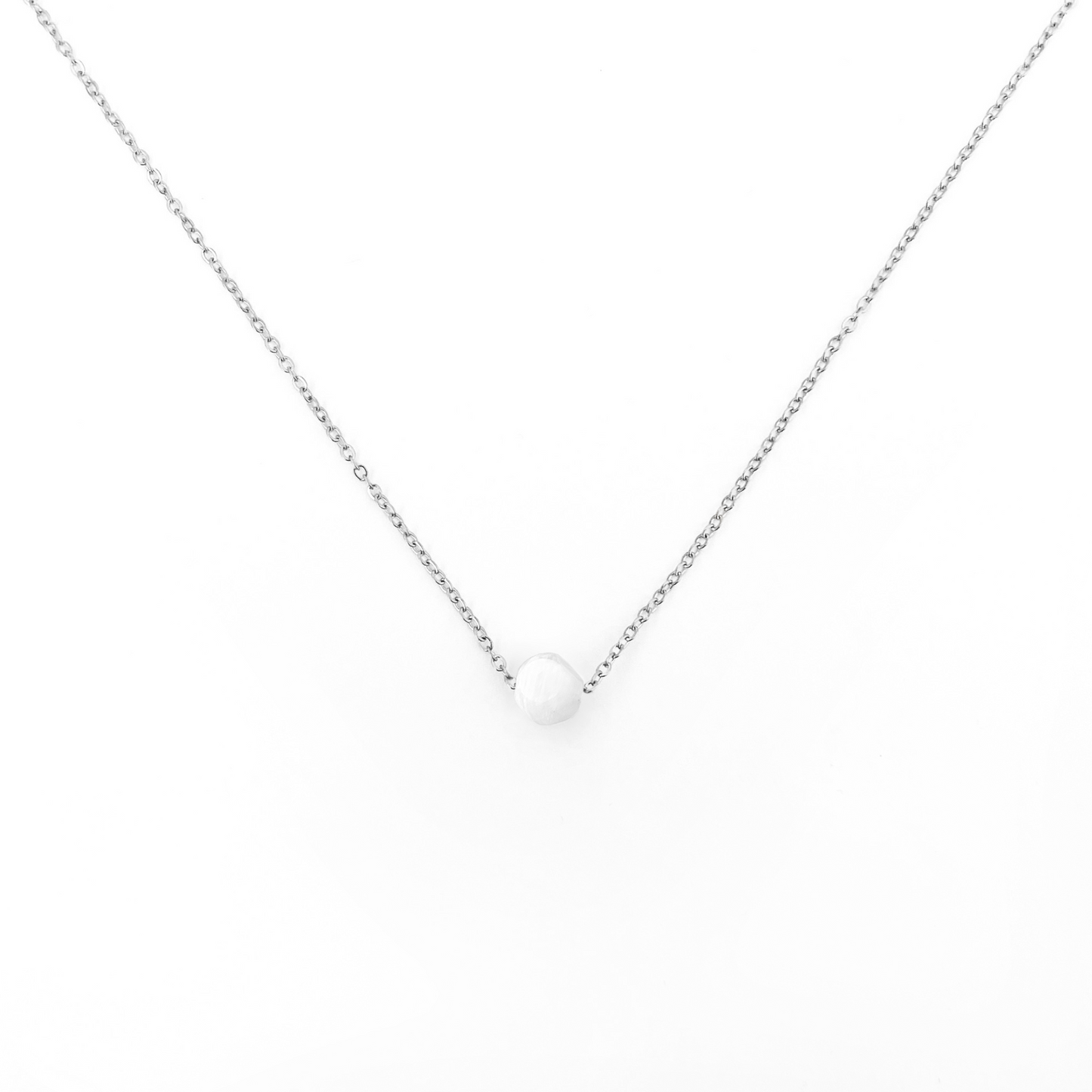 Collier pierre de lune blanc lithothérapie en acier inoxydable argent