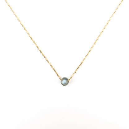 Collier pierre labradorite grise lithothérapie avec chaine en acier inoxydable or