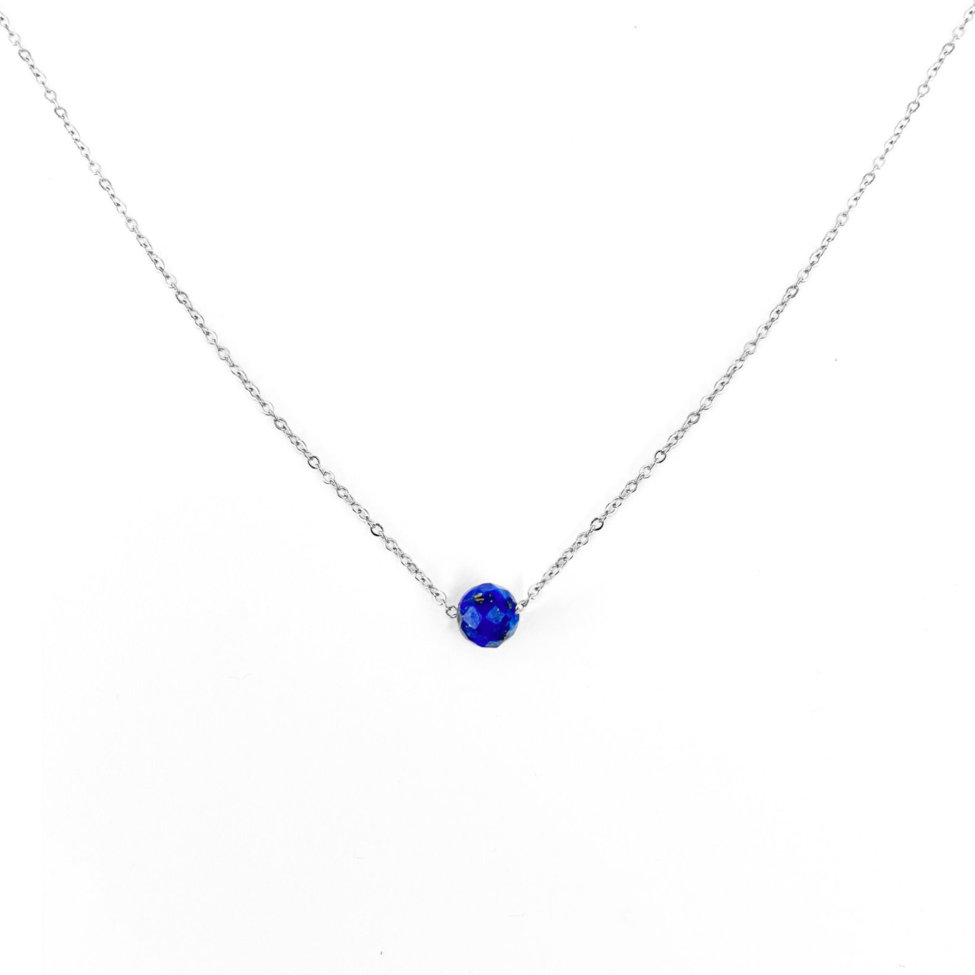 Collier pierre Lapis-lazuli lithothérapie en acier inoxydable argent