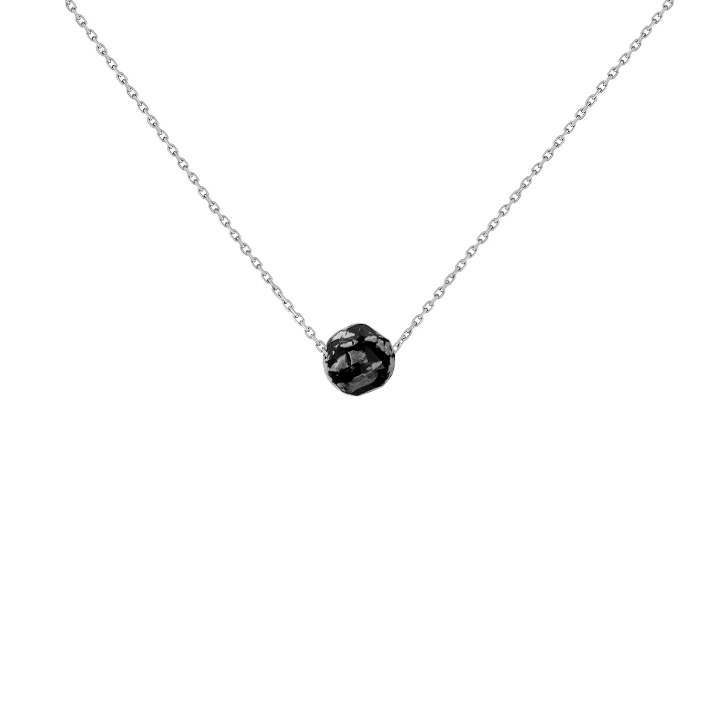 Collier pierre obsidienne flocon de neige en acier inoxydable argent