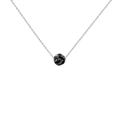 Collier pierre obsidienne flocon de neige en acier inoxydable argent