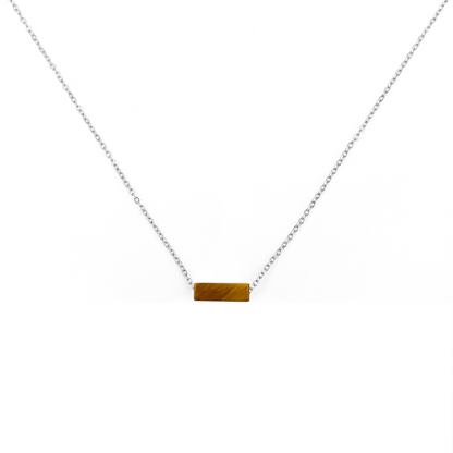 Collier pierre Oeil-de-tigre rectangle lithothérapie en acier inoxydable argent