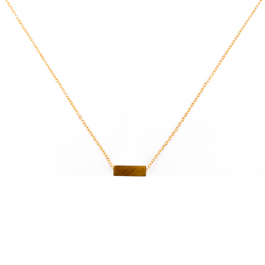 Collier pierre Oeil-de-tigre rectangle lithothérapie en acier inoxydable or