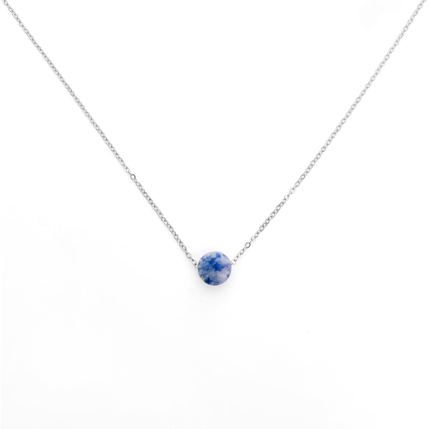 Collier pierre sodalite lithothérapie en acier inoxydable argent