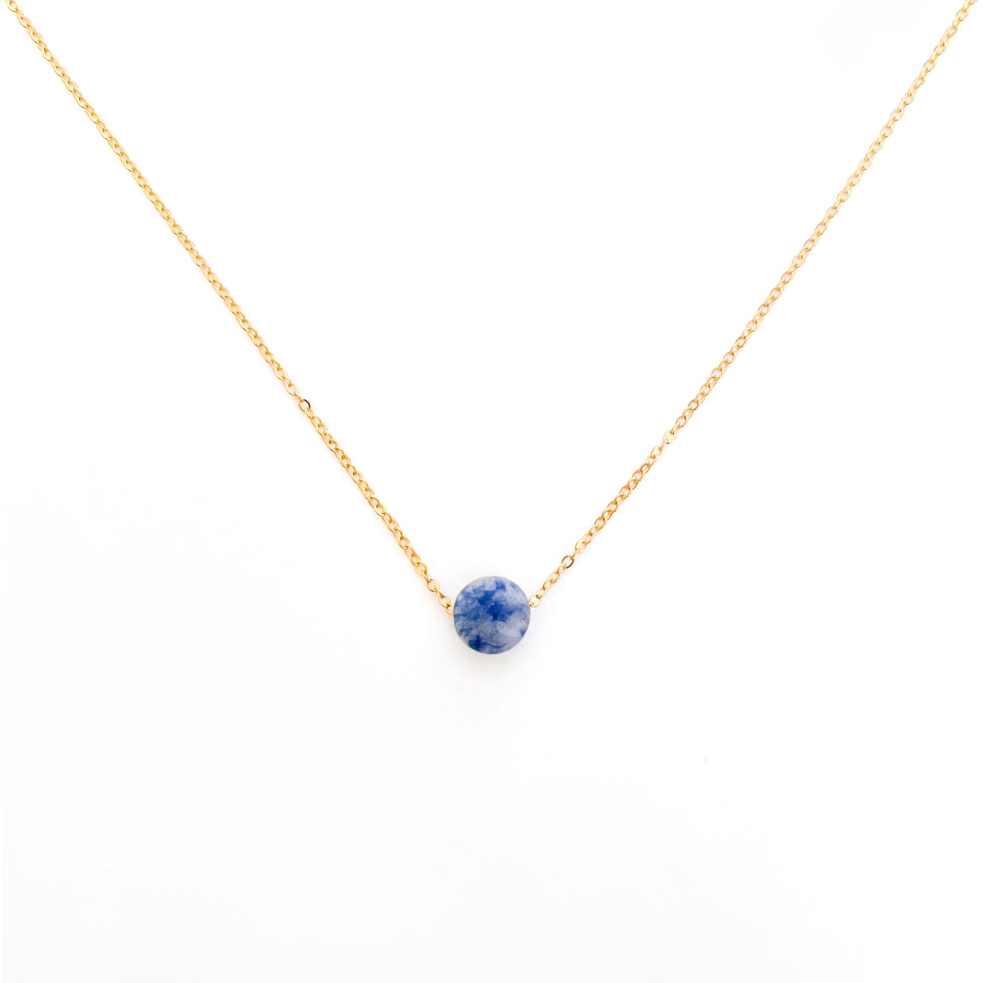 Collier pierre sodalite lithothérapie en acier inoxydable or